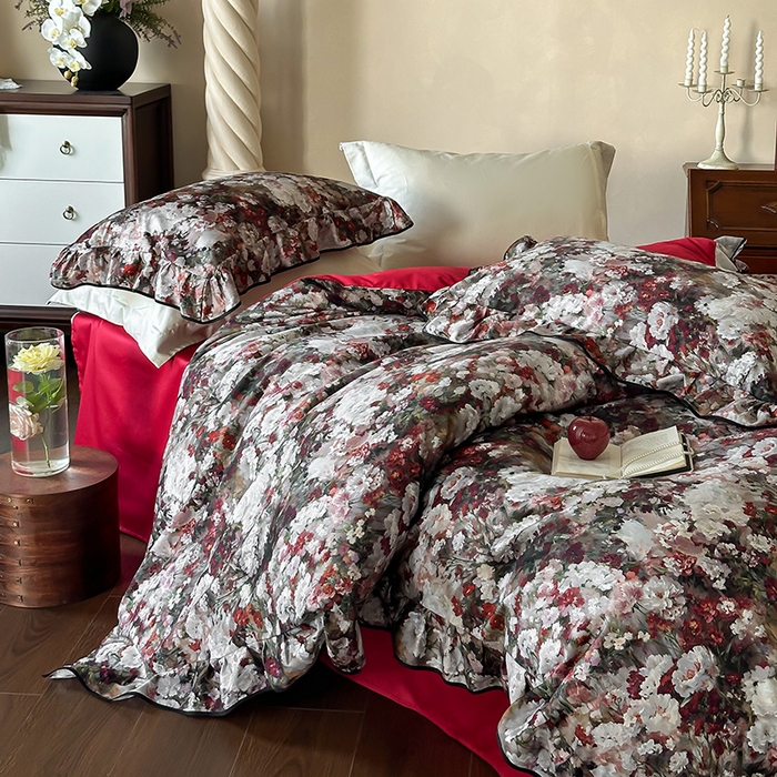 91家纺网 家纺一手货源 找家纺 （总）窝米 2024新款数码印花100支长绒棉花边款工艺四件套-莫奈