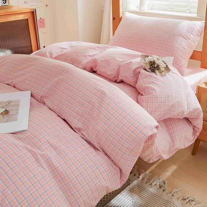 91家纺网 家纺一手货源 找家纺 韩约家纺 2024新款全棉水洗棉三四件套 维多利-粉