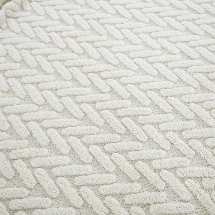 91家纺网 家纺一手货源 找家纺 一左一右 2024秋冬新款高克重单层双面提花塔芙绒毛毯舒棉绒毯多功能毯子外贸跨境电商 米白