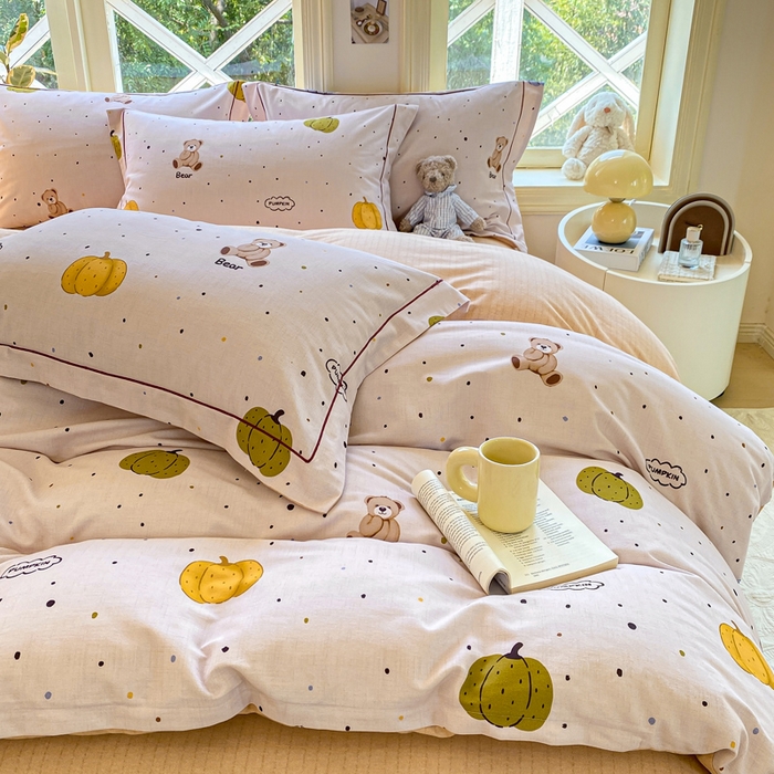 91家纺网 家纺一手货源 找家纺 宜家坊 2024全棉ins风小清新加厚磨毛【提供质检报告】 南瓜熊