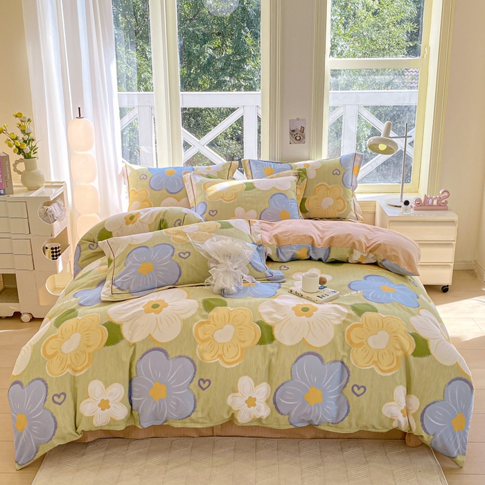 91家纺网 家纺一手货源 找家纺 宜家坊 2024全棉ins风小清新加厚磨毛【提供质检报告】 繁花-绿