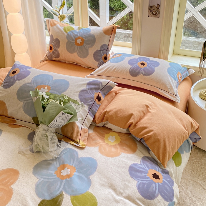 91家纺网 家纺一手货源 找家纺 宜家坊 2024全棉ins风小清新加厚磨毛【提供质检报告】 晚韵-桔