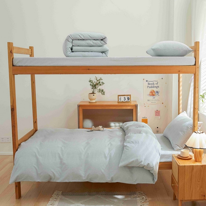 91家纺网 家纺一手货源 找家纺 韩约家纺 2024新款全棉水洗棉三四件套 米条-雾蓝