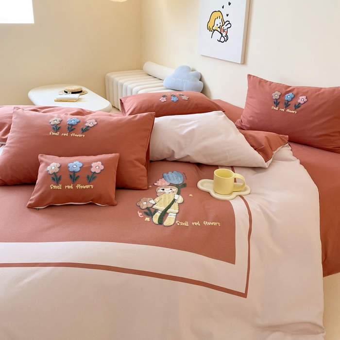 91家纺网 家纺一手货源 找家纺 宜家坊 2024全棉磨毛大版印加绣四件套【提供买家秀】 甜心朵朵