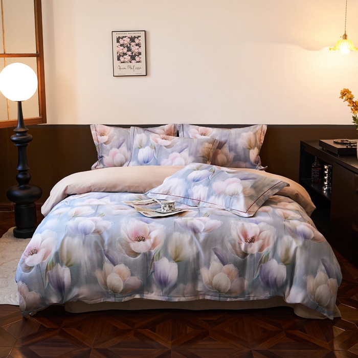 91家纺网 家纺一手货源 找家纺 宜家坊 2024新款全棉数码印花加厚磨毛【提供买家秀】 花海-蓝