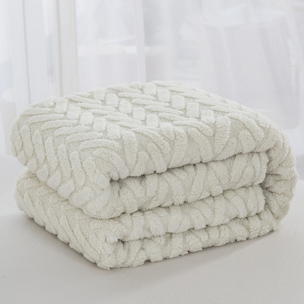 一左一右 2024秋冬新款高克重单层双面提花塔芙绒毛毯舒棉绒毯多功能毯子外贸跨境电商 米白