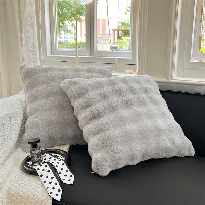 91家纺网 家纺一手货源 找家纺 梦舒羽 2025新款兔毛绒抱枕套牛奶绒枕芯套雪花绒枕头套单人宿舍 烟雨灰