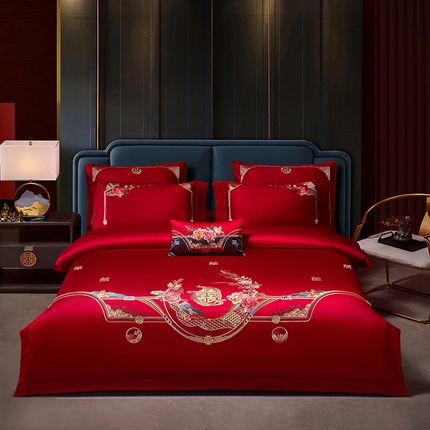 91家纺网 家纺一手货源 找家纺 （总）2025新款40s全棉长绒棉新中式刺绣婚庆四件套多件套