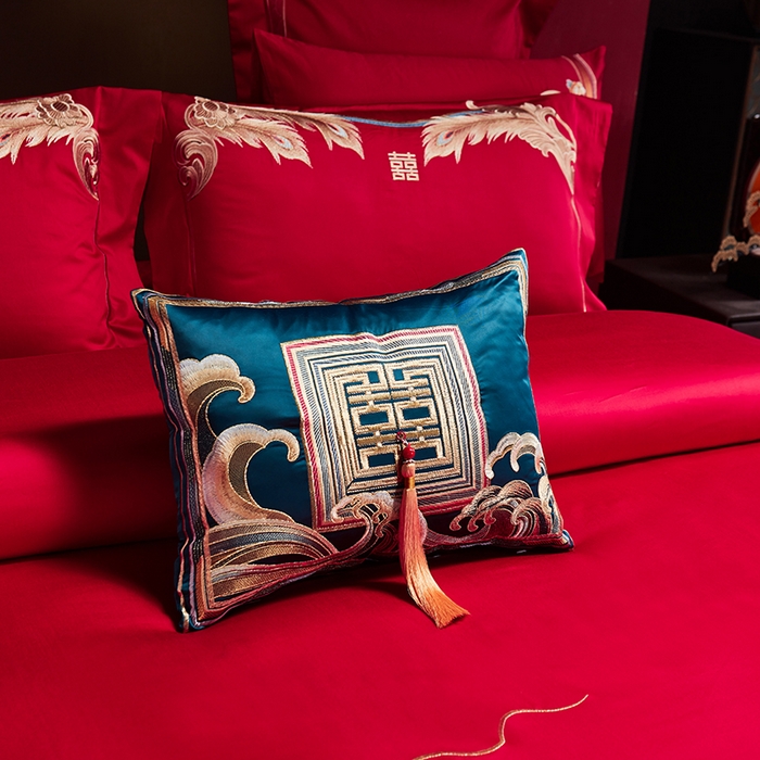 91家纺网 家纺一手货源 找家纺 2025新款长绒棉长绒棉贡缎提花款新中式古典韵味精美刺绣婚庆四件套多件套 龙凤吉祥