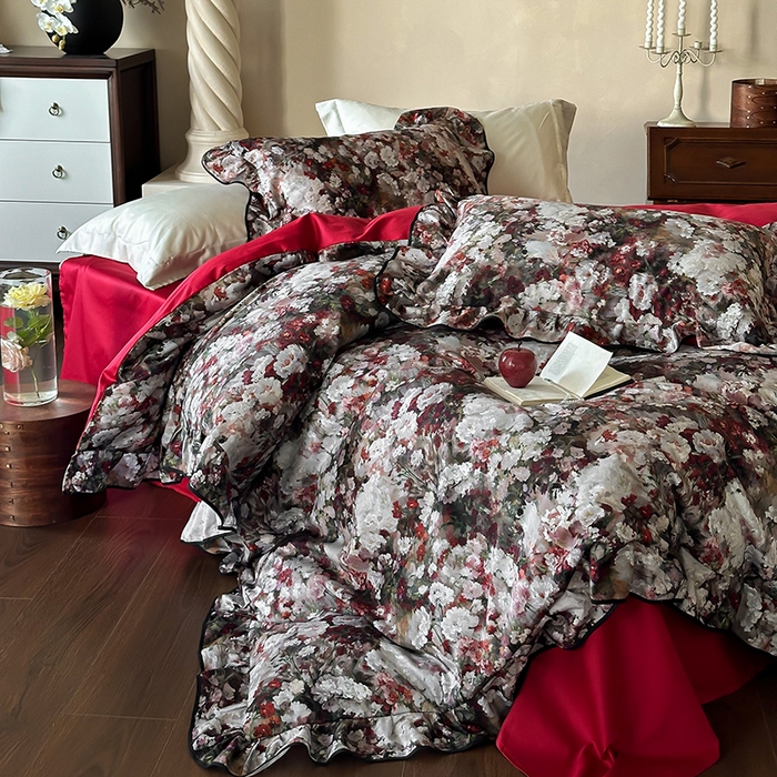 91家纺网 家纺一手货源 找家纺 （总）窝米 2024新款数码印花100支长绒棉花边款工艺四件套-莫奈