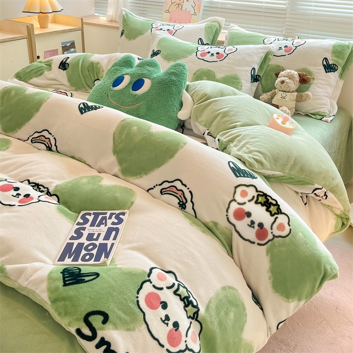 91家纺网 家纺一手货源 找家纺 （总）2024新款A类AB版加厚保暖双面牛奶绒印花四件套--小清新系列