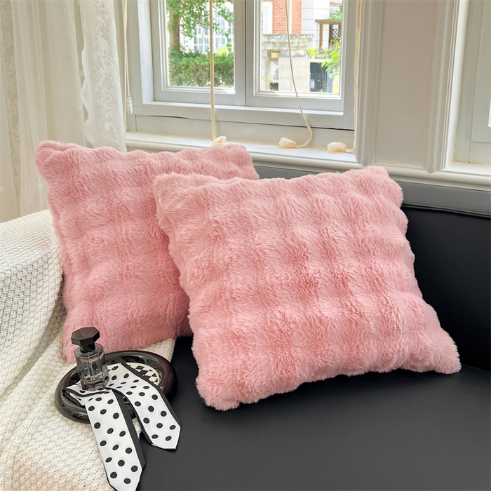 91家纺网 家纺一手货源 找家纺 梦舒羽 2025新款兔毛绒抱枕套牛奶绒枕芯套雪花绒枕头套单人宿舍 云梦粉