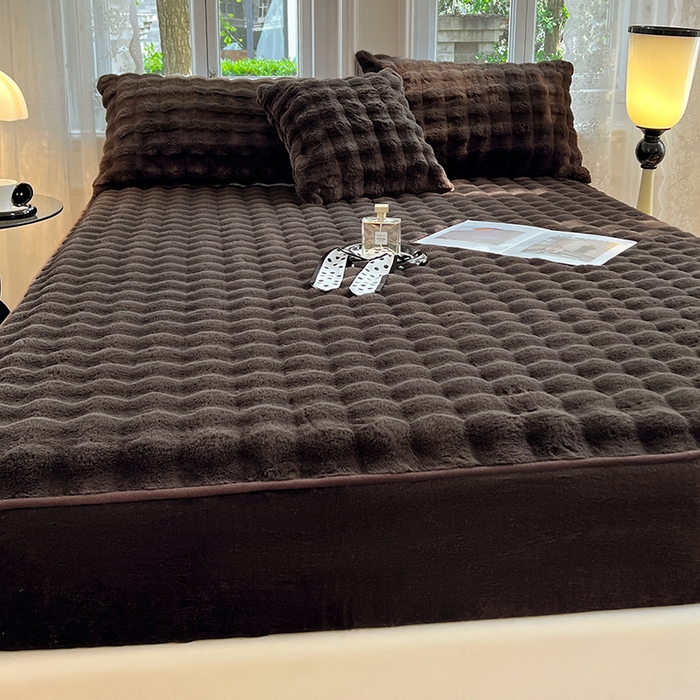 91家纺网 家纺一手货源 找家纺 梦舒羽 2025新款兔毛绒床笠水晶绒床垫保护套牛奶绒床垫套 咖啡色