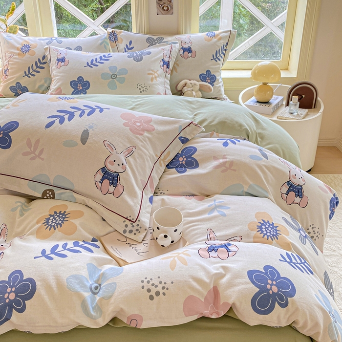 91家纺网 家纺一手货源 找家纺 宜家坊 2024全棉ins风小清新加厚磨毛【提供质检报告】 花中兔