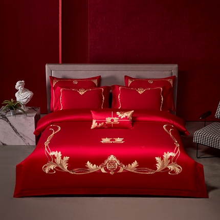 91家纺网 家纺一手货源 找家纺 2025新款40s全棉长绒棉新中式刺绣婚庆四件套多件套 心爱恋