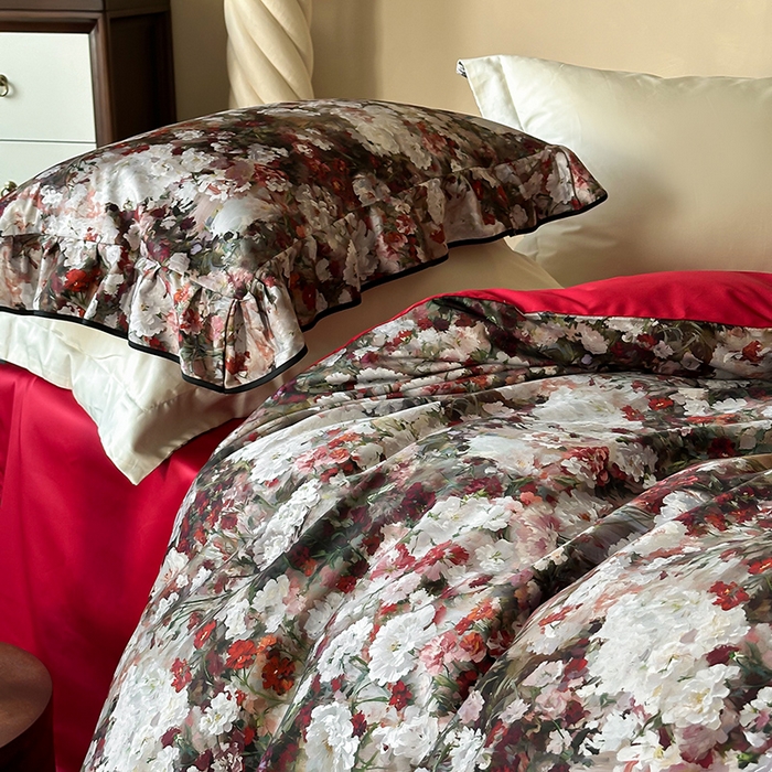 91家纺网 家纺一手货源 找家纺 （总）窝米 2024新款数码印花100支长绒棉花边款工艺四件套-莫奈