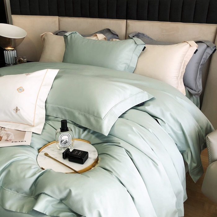 91家纺网 家纺一手货源 找家纺 卡姿家纺 2024新款全棉简爱系列埋线工艺四件套 简爱-蒂芙绿