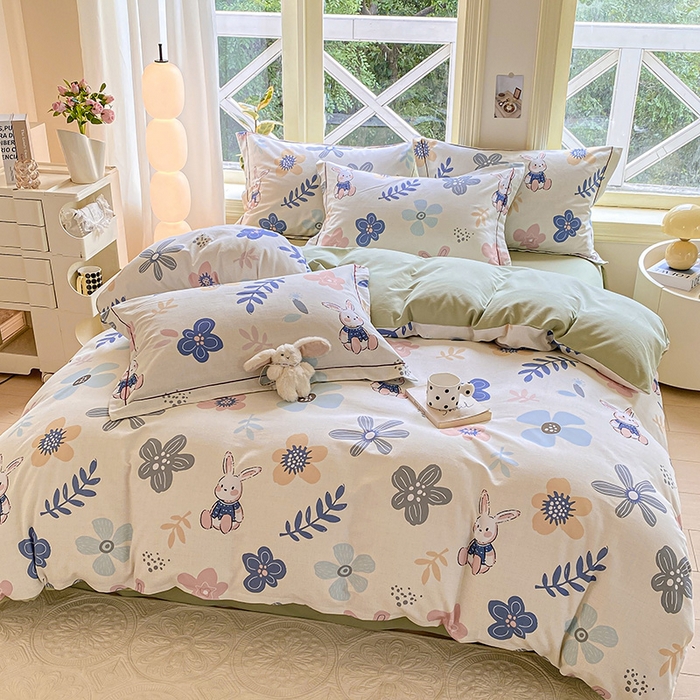 91家纺网 家纺一手货源 找家纺 宜家坊 2024全棉ins风小清新加厚磨毛【提供质检报告】 花中兔