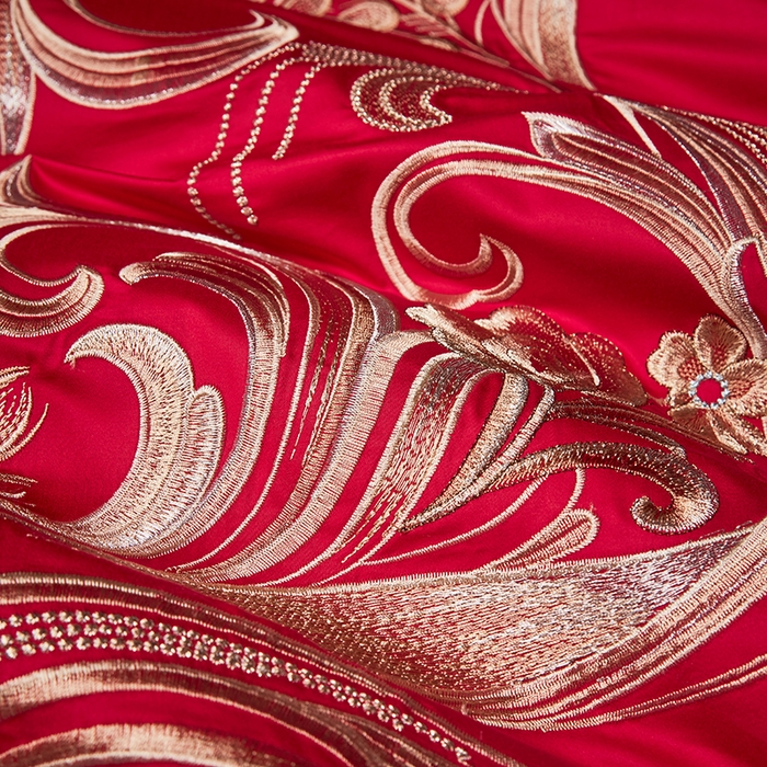 91家纺网 家纺一手货源 找家纺 2025新款长绒棉长绒棉贡缎提花款新中式古典韵味精美刺绣婚庆四件套多件套 永结同心