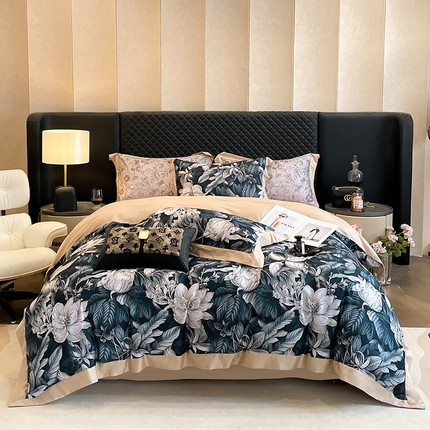 91家纺网 家纺一手货源 找家纺 （总）栩裕纺织 2024新款丝棉臻绒磨毛数码印花四件套--兰羽系列