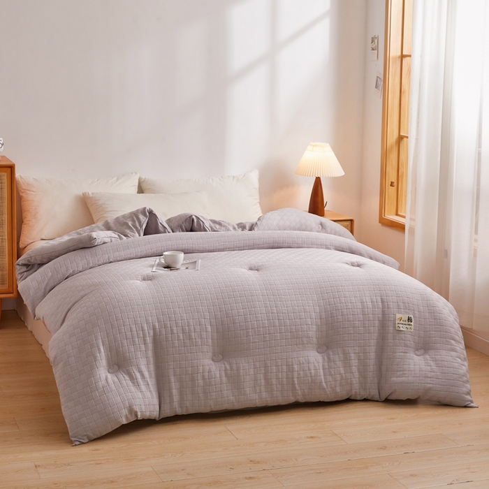 91家纺网 家纺一手货源 找家纺 米米儿家纺 2024新款A类华夫格针织提花大豆被 灰色