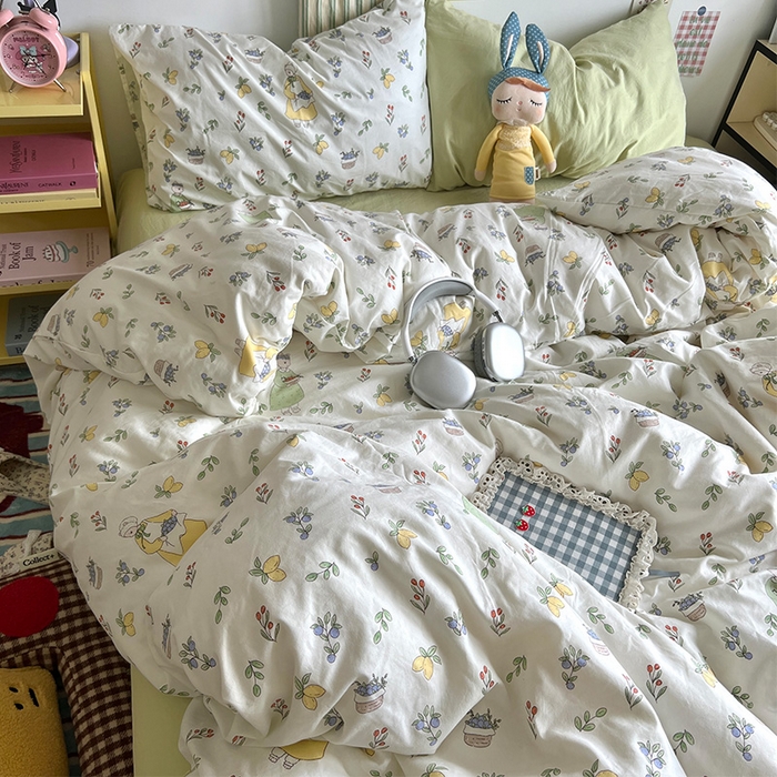 91家纺网 家纺一手货源 找家纺 原素 2024学生季专属A类水洗棉印花四件套 田园姑娘