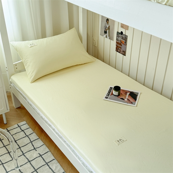 91家纺网 家纺一手货源 找家纺 眠博士 2024新款A类学生床纯色40支13372全棉床笠床垫保护套 床垫套-浅黄