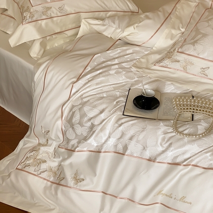 初拾 2024新款100s澳棉高精密提花四件套-蝶舞星光 蝶舞星光-玉珠白