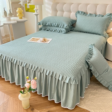 91家纺网 家纺一手货源 找家纺 （总）花香四季 2025新款13376全棉夹棉床裙三件套13372纯棉纯色双层花边（可定制任意尺寸）