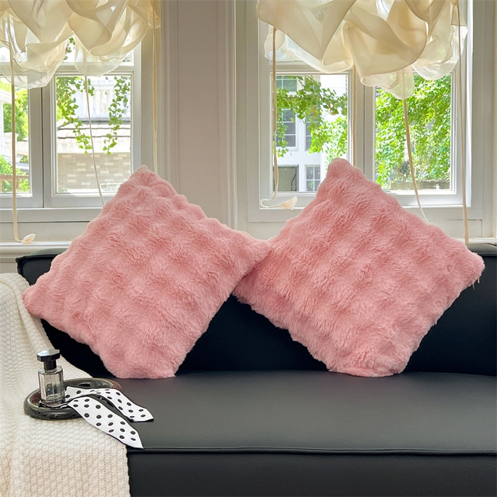 91家纺网 家纺一手货源 找家纺 梦舒羽 2025新款兔毛绒抱枕套牛奶绒枕芯套雪花绒枕头套单人宿舍 云梦粉