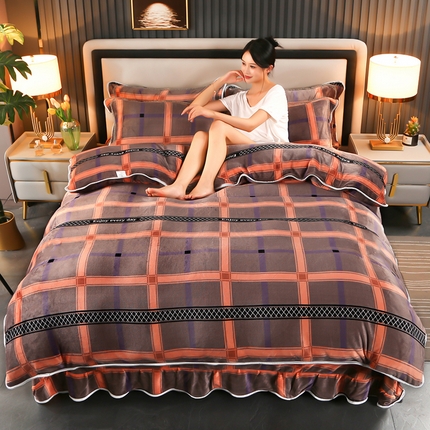 代芙家纺 7斤重牛奶绒金貂四件套抗静电法莱绒珊瑚绒床裙 雅韵格