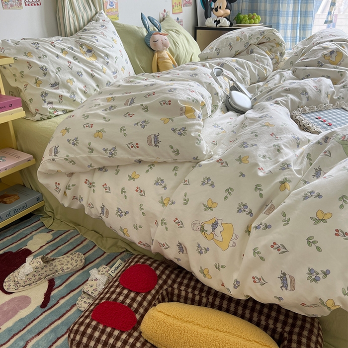 91家纺网 家纺一手货源 找家纺 原素 2024学生季专属A类水洗棉印花四件套 田园姑娘