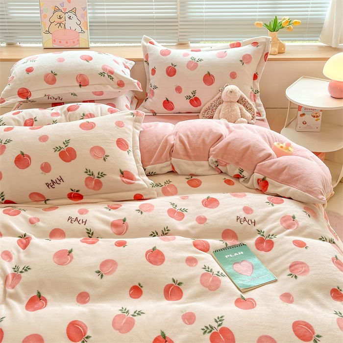 91家纺网 家纺一手货源 找家纺 2024新款A类AB版加厚保暖双面牛奶绒印花四件套--小清新系列 水果