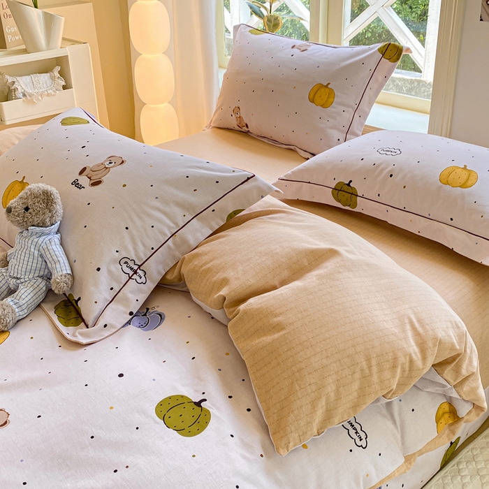 91家纺网 家纺一手货源 找家纺 宜家坊 2024全棉ins风小清新加厚磨毛【提供质检报告】 南瓜熊