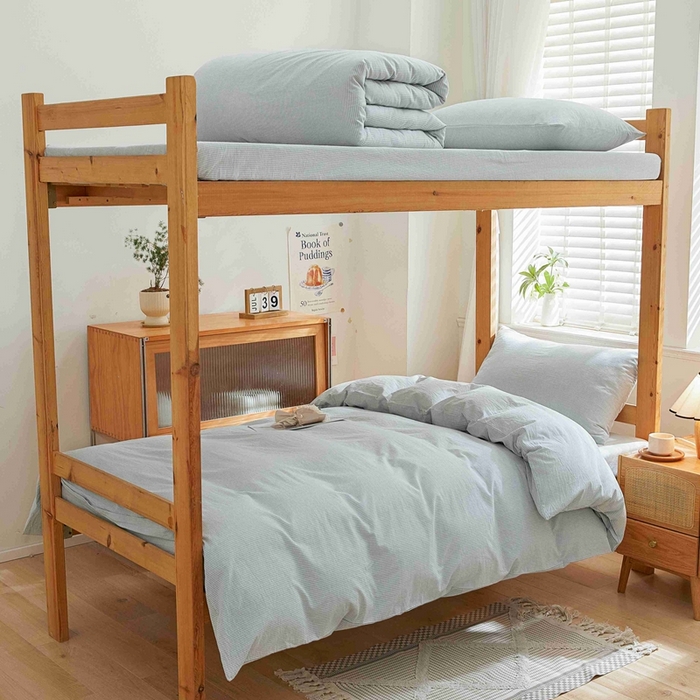 91家纺网 家纺一手货源 找家纺 韩约家纺 2024新款全棉水洗棉三四件套 米条-雾蓝