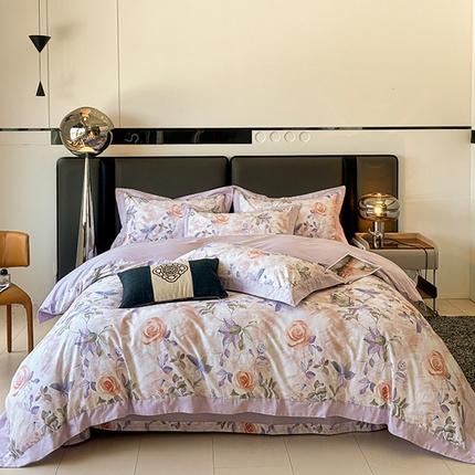 91家纺网 家纺一手货源 找家纺 （总）栩裕纺织 2024新款50支长绒棉贡缎磨毛数码印花四件套-锦绒系列