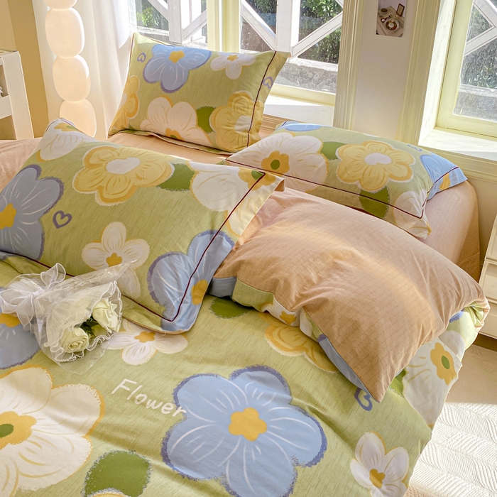 91家纺网 家纺一手货源 找家纺 宜家坊 2024全棉ins风小清新加厚磨毛【提供质检报告】 繁花-绿