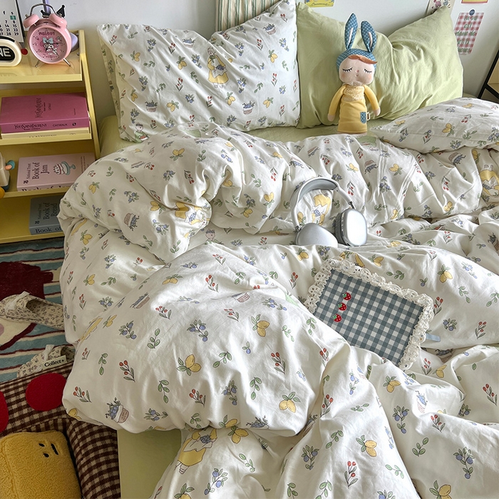 91家纺网 家纺一手货源 找家纺 原素 2024学生季专属A类水洗棉印花四件套 田园姑娘