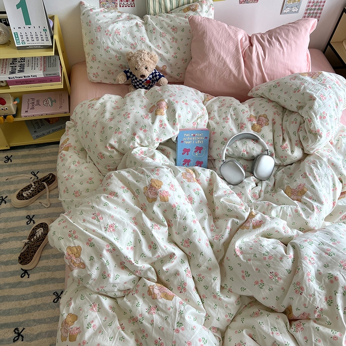 91家纺网 家纺一手货源 找家纺 原素 2024学生季专属A类水洗棉印花四件套 蜜糖莉娜