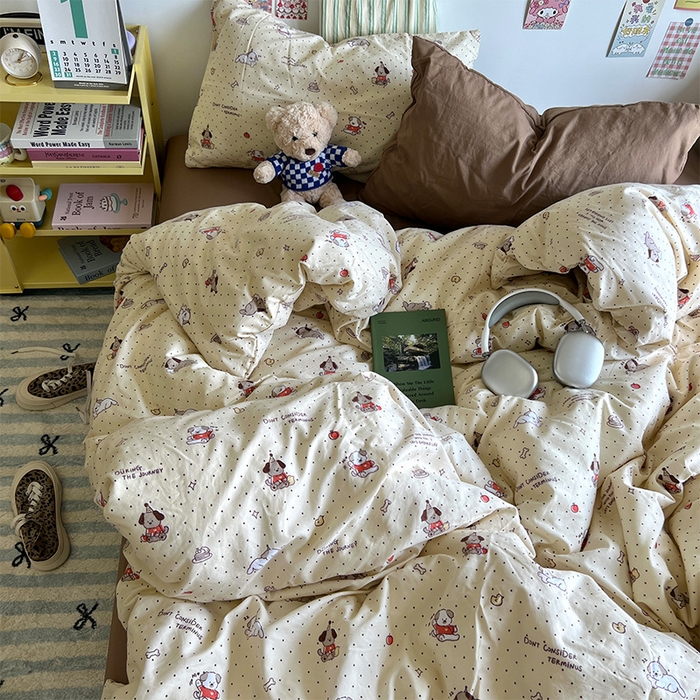 91家纺网 家纺一手货源 找家纺 原素 2024学生季专属A类水洗棉印花四件套 魔法师小狗