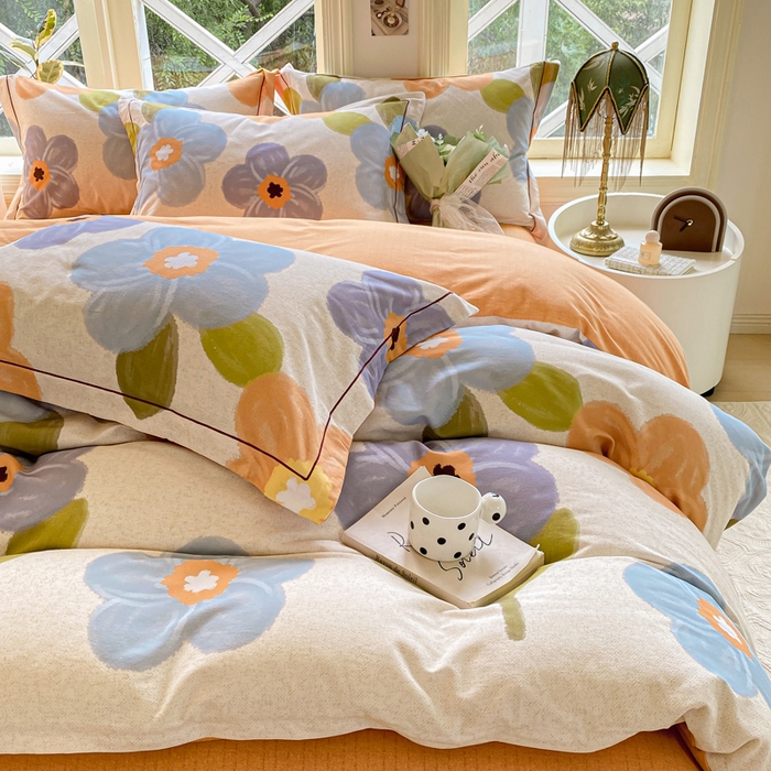 91家纺网 家纺一手货源 找家纺 宜家坊 2024全棉ins风小清新加厚磨毛【提供质检报告】 晚韵-桔