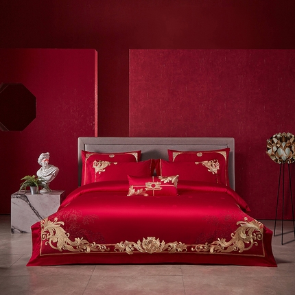 91家纺网 家纺一手货源 找家纺 （总）2025新款长绒棉长绒棉贡缎提花款新中式古典韵味精美刺绣婚庆四件套多件套