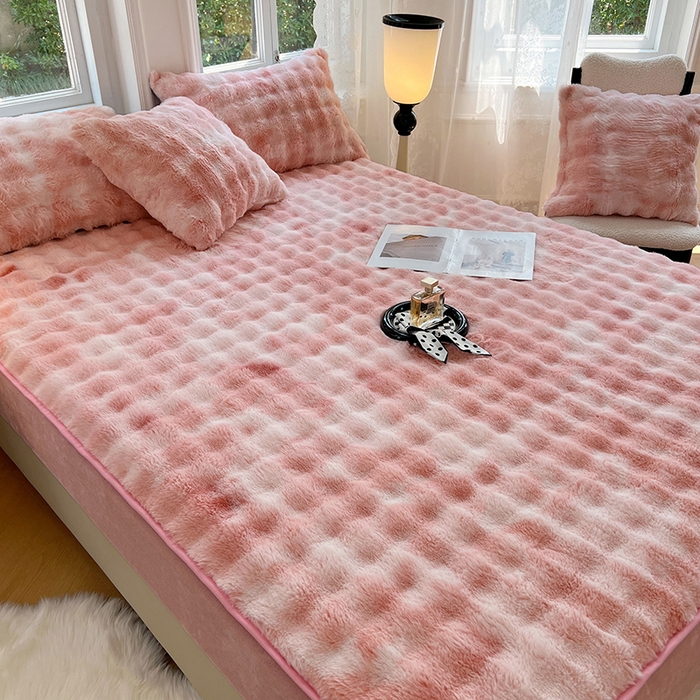 91家纺网 家纺一手货源 找家纺 梦舒羽 2025新款兔毛绒床笠水晶绒床垫保护套牛奶绒床垫套 梦幻樱粉