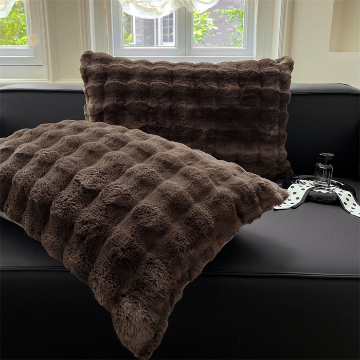 91家纺网 家纺一手货源 找家纺 梦舒羽 2025新款兔毛绒单人枕套牛奶绒枕芯套雪花绒宿舍枕头套 咖啡色