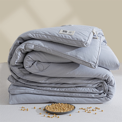 91家纺网 家纺一手货源 找家纺 天瑜家纺 2024新款原棉提花大豆被子母被春秋被芯 灰色
