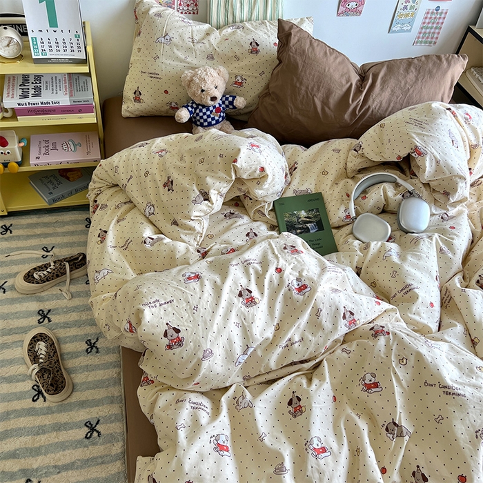 91家纺网 家纺一手货源 找家纺 原素 2024学生季专属A类水洗棉印花四件套 魔法师小狗