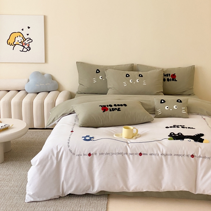 91家纺网 家纺一手货源 找家纺 宜家坊 2024全棉磨毛大版印加绣四件套【提供买家秀】 线团小猫