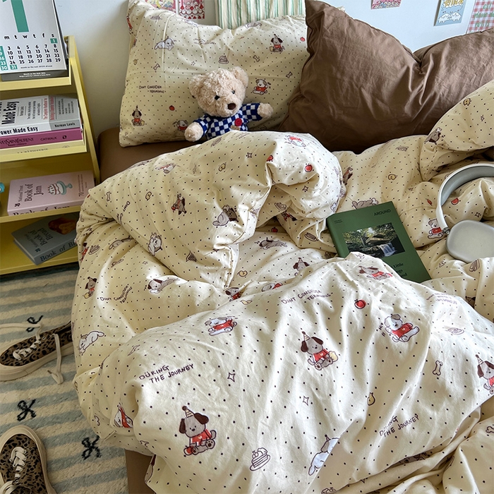 91家纺网 家纺一手货源 找家纺 原素 2024学生季专属A类水洗棉印花四件套 魔法师小狗