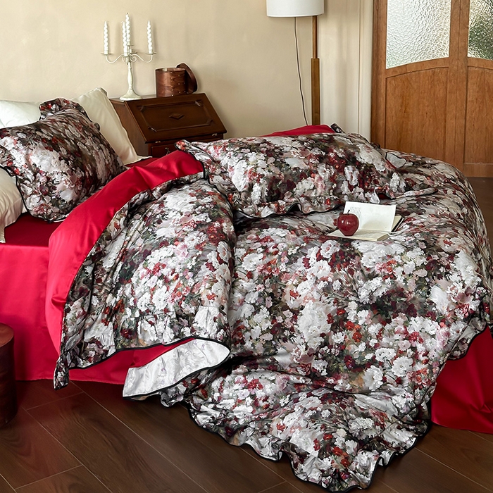 91家纺网 家纺一手货源 找家纺 （总）窝米 2024新款数码印花100支长绒棉花边款工艺四件套-莫奈