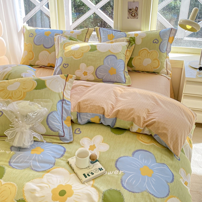 91家纺网 家纺一手货源 找家纺 宜家坊 2024全棉ins风小清新加厚磨毛【提供质检报告】 繁花-绿